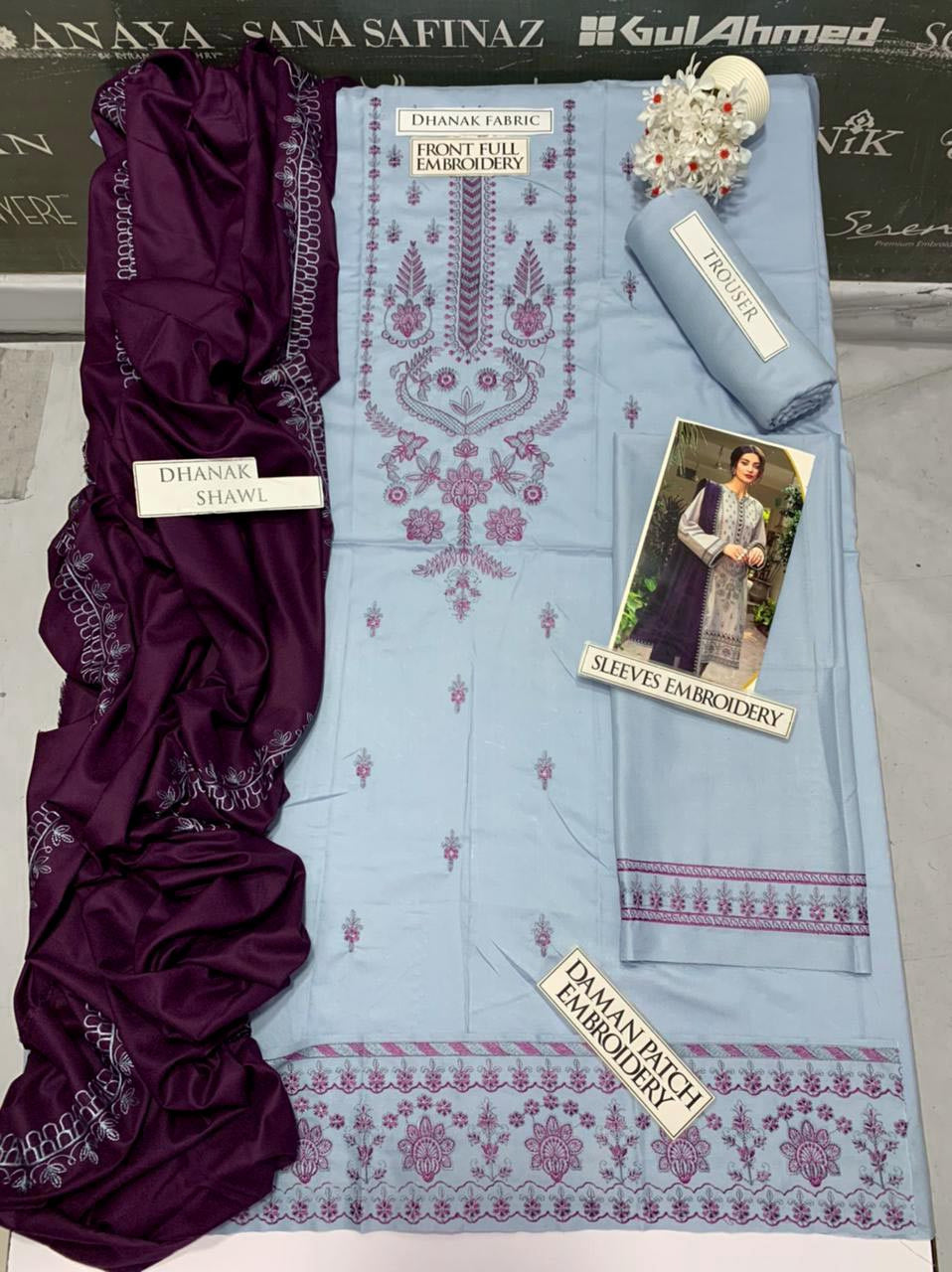 SS-127 Jazmin Embroidery 3PC Dhanak Suit