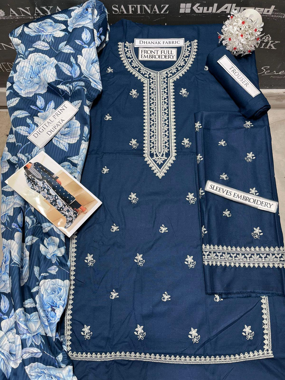 SS-115 Cross Stich Embroidery 3PC Dhanak Suit