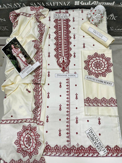 SS-118 Aneelas Embroidery 3PC Dhanak Suit