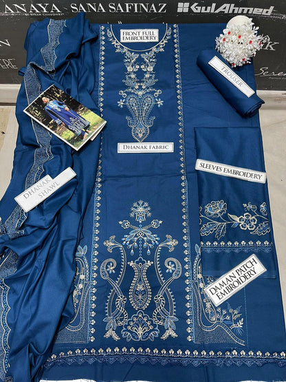 SS-119 Sapphire Embroidery 3PC Dhanak Suit
