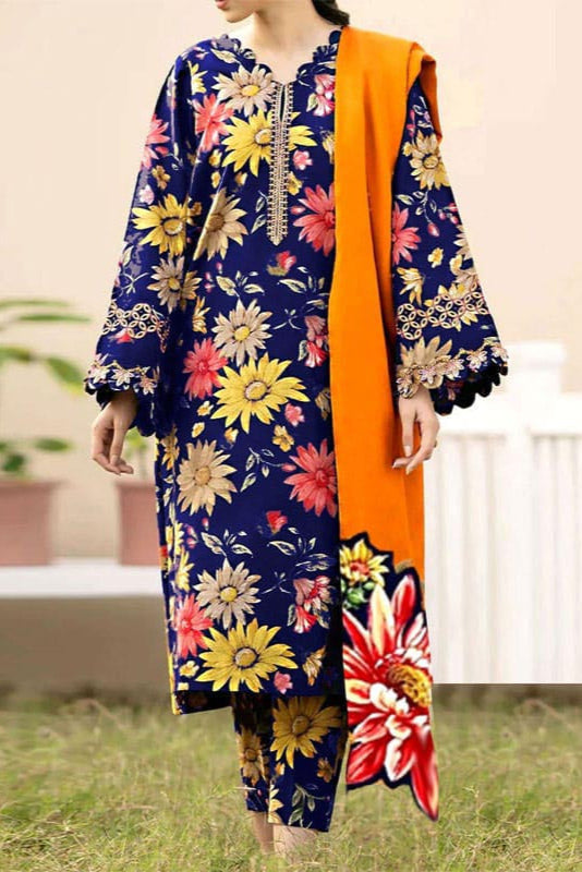 SS-109 Baroque Embroidery 3PC Karandi Suit