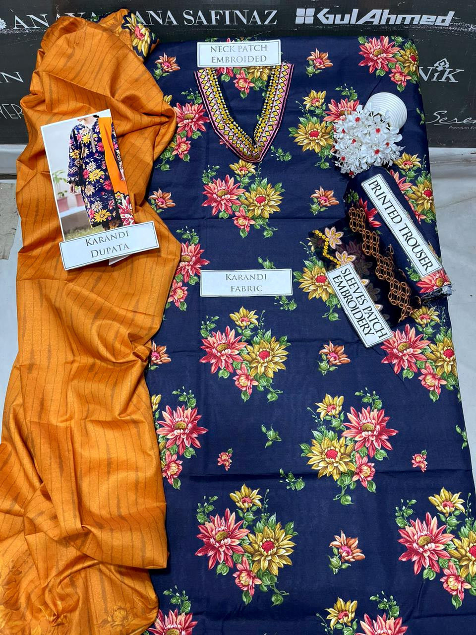 SS-109 Baroque Embroidery 3PC Karandi Suit