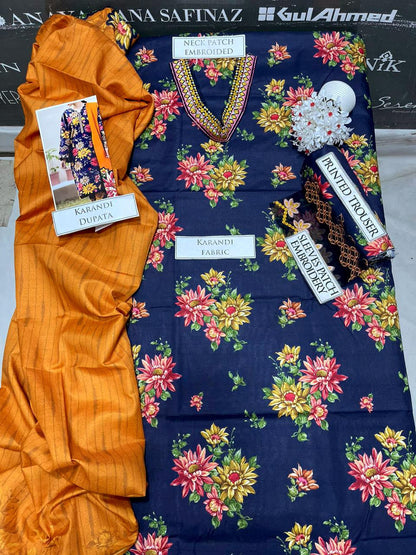 SS-109 Baroque Embroidery 3PC Karandi Suit