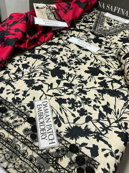 SS-110 Zainab Chottani Embroidery 3PC Karandi Suit