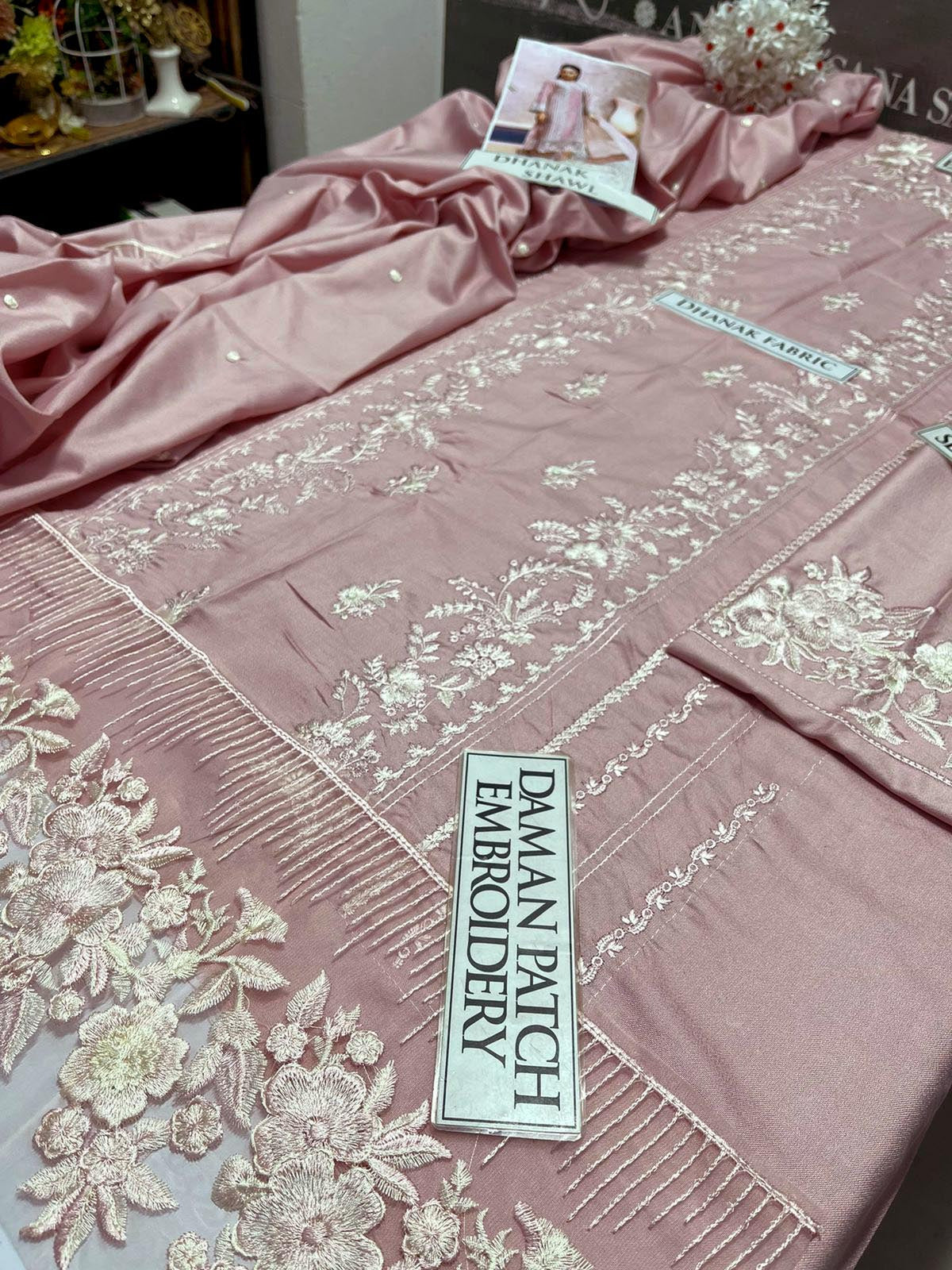 SS-122 Azure Heavy Embroidery 3PC Dhanak Suit