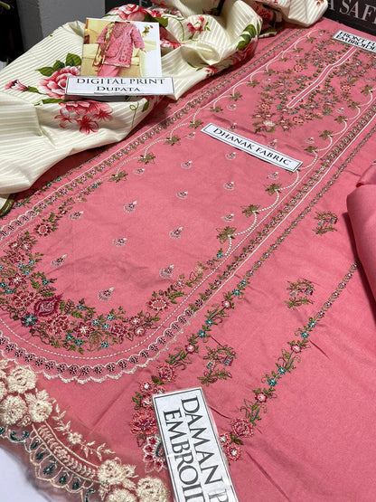 SS-114 Zara Shah Jahan Heavy Embroidery 3PC Dhanak Suit