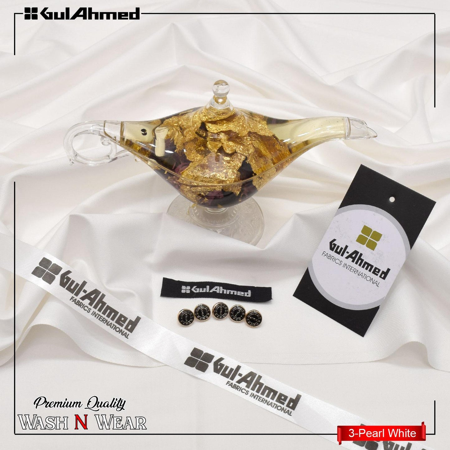 SS-129 (Pearl White) Gul Ahmed Wash’n Wear Fabric