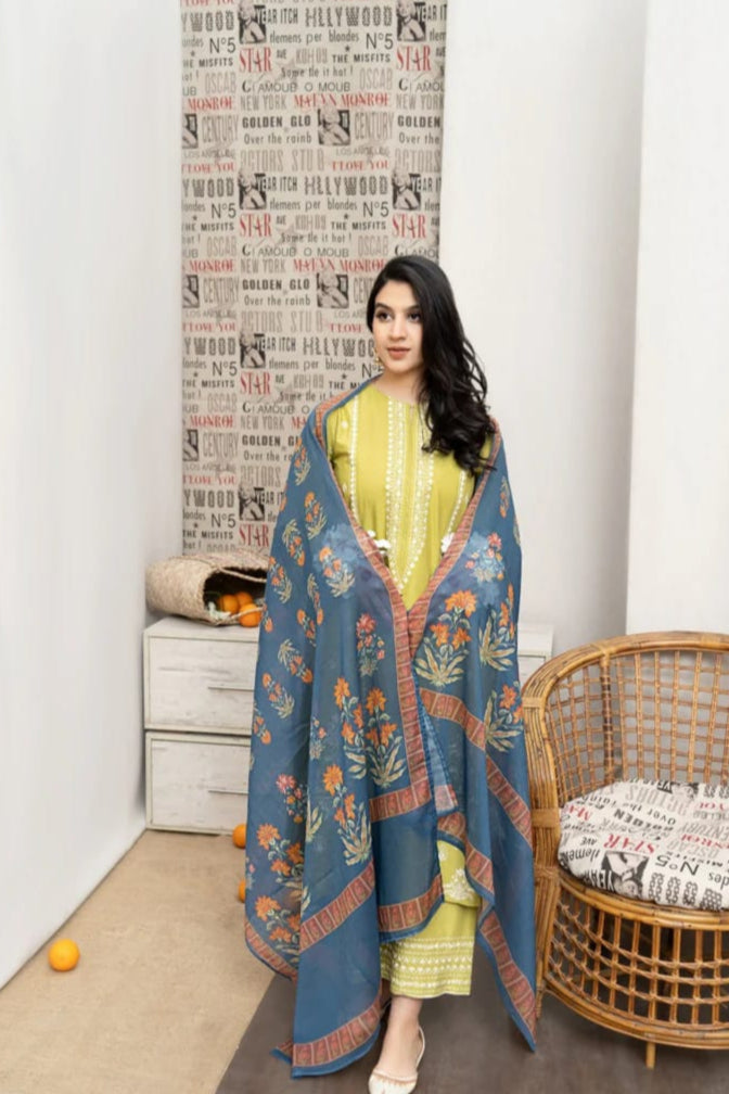 SS-100 Urge Heavy Embroidery 3PC Dhanak Suit