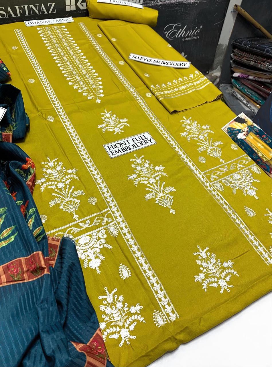 SS-100 Urge Heavy Embroidery 3PC Dhanak Suit