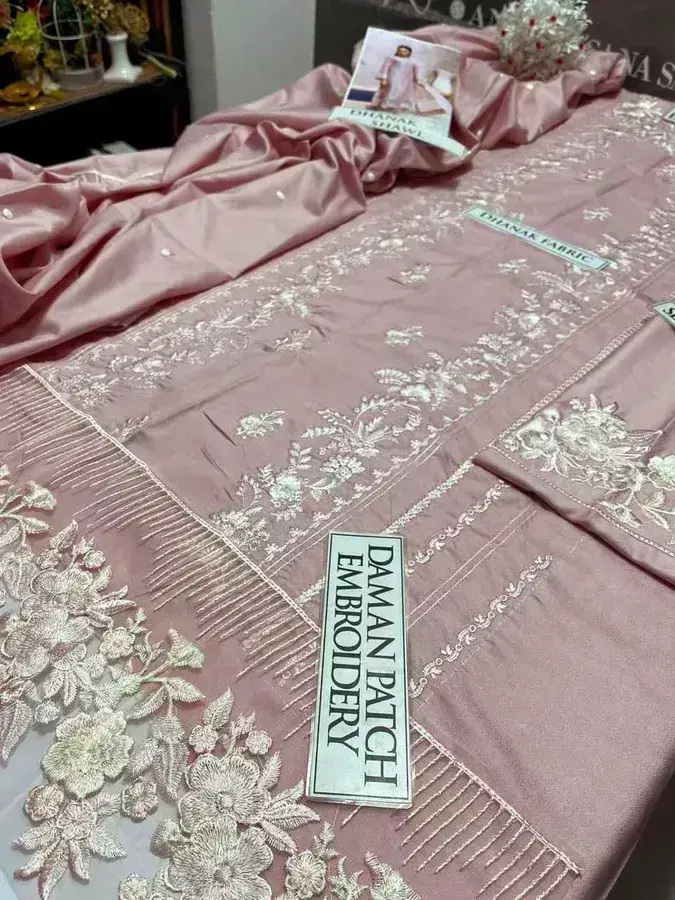 SS-209 | Unstitched | Heavy Embroidered 3PC Dhanak Suit | Dhanak Shawl